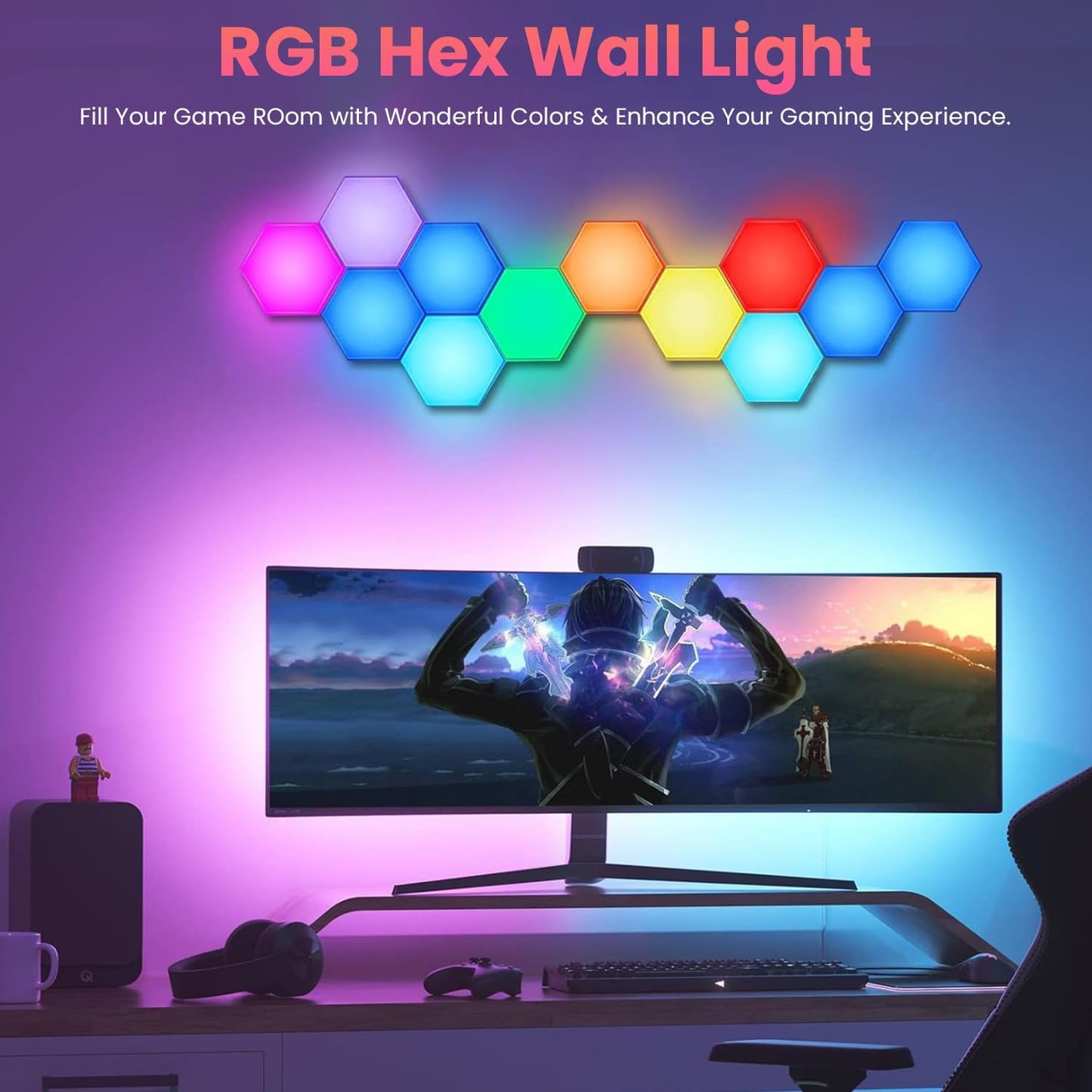 12 - Pack Hexagon Led Lights - RGB Wall Panels, Hexagon Lights with APP & Remote - Control - The Gadget Guy
