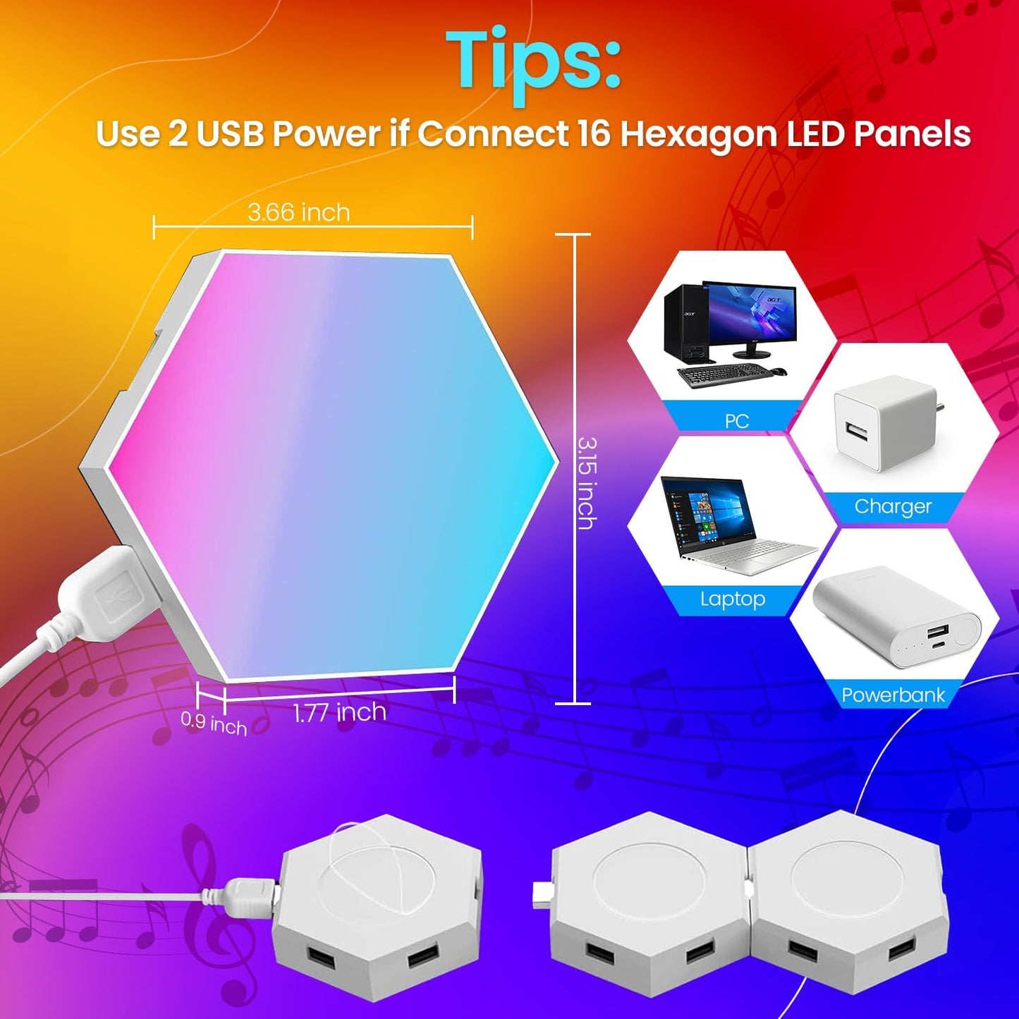 12 - Pack Hexagon Led Lights - RGB Wall Panels, Hexagon Lights with APP & Remote - Control - The Gadget Guy