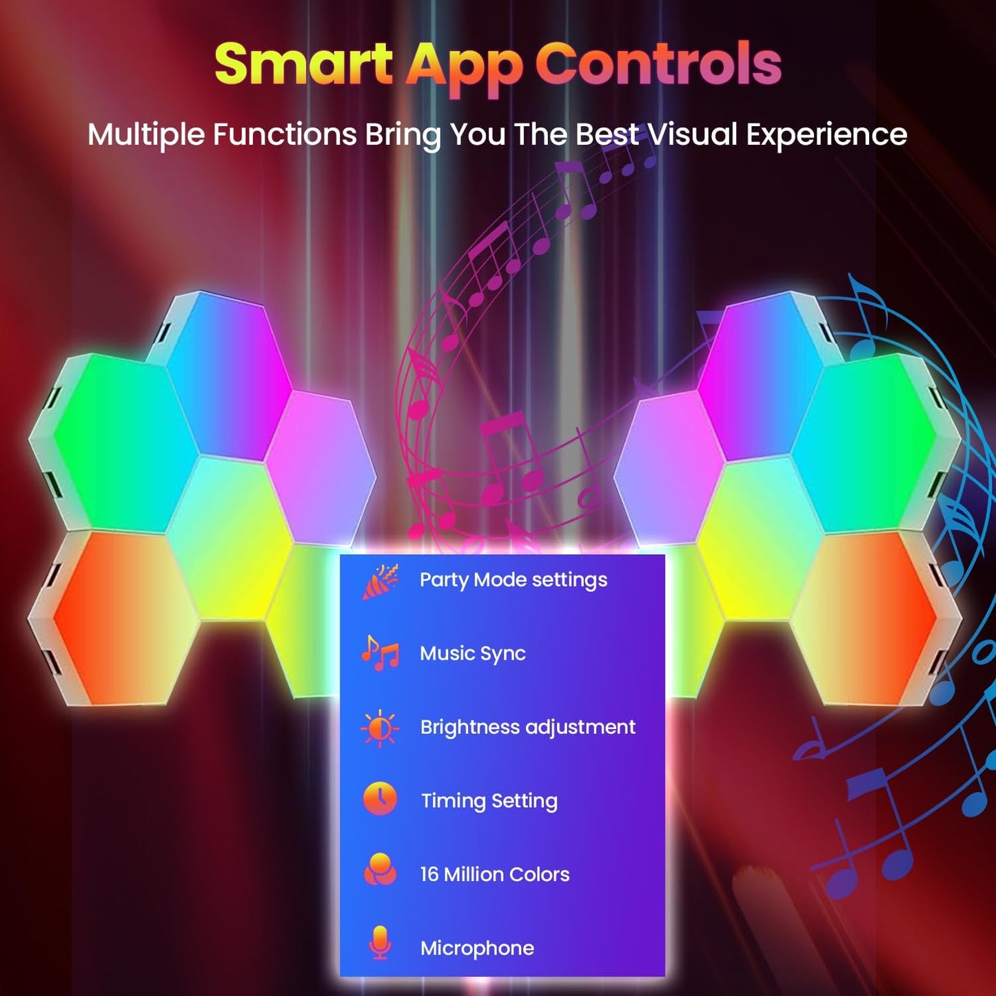 12 - Pack Hexagon Led Lights - RGB Wall Panels, Hexagon Lights with APP & Remote - Control - The Gadget Guy