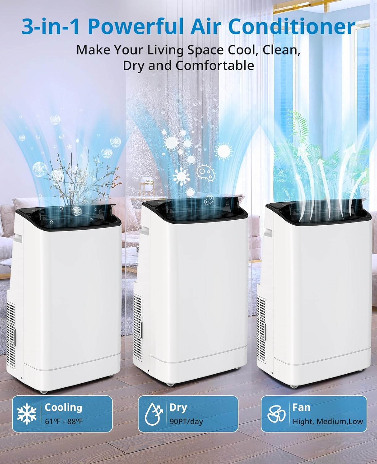 14,000 BTU Portable Air Conditioner for 550 - 750 Sq.Ft - Sleep Mode & 24 - Hour Energy - Saving Timer | Quiet Operation (48 - 53Db) | Bedroom&Office - The Gadget Guy