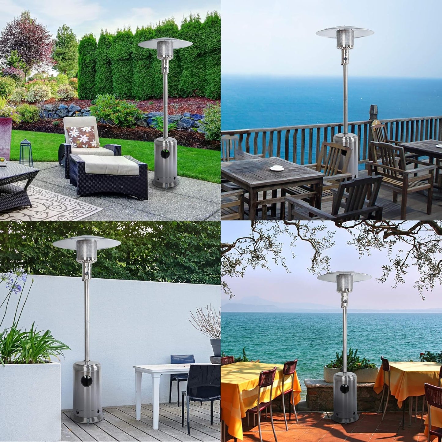 47,000 BTU Stainless Outdoor Patio Heater - Adjustable Portable Liquid Propane Gas Floorstanding Heater with Wheels - The Gadget Guy