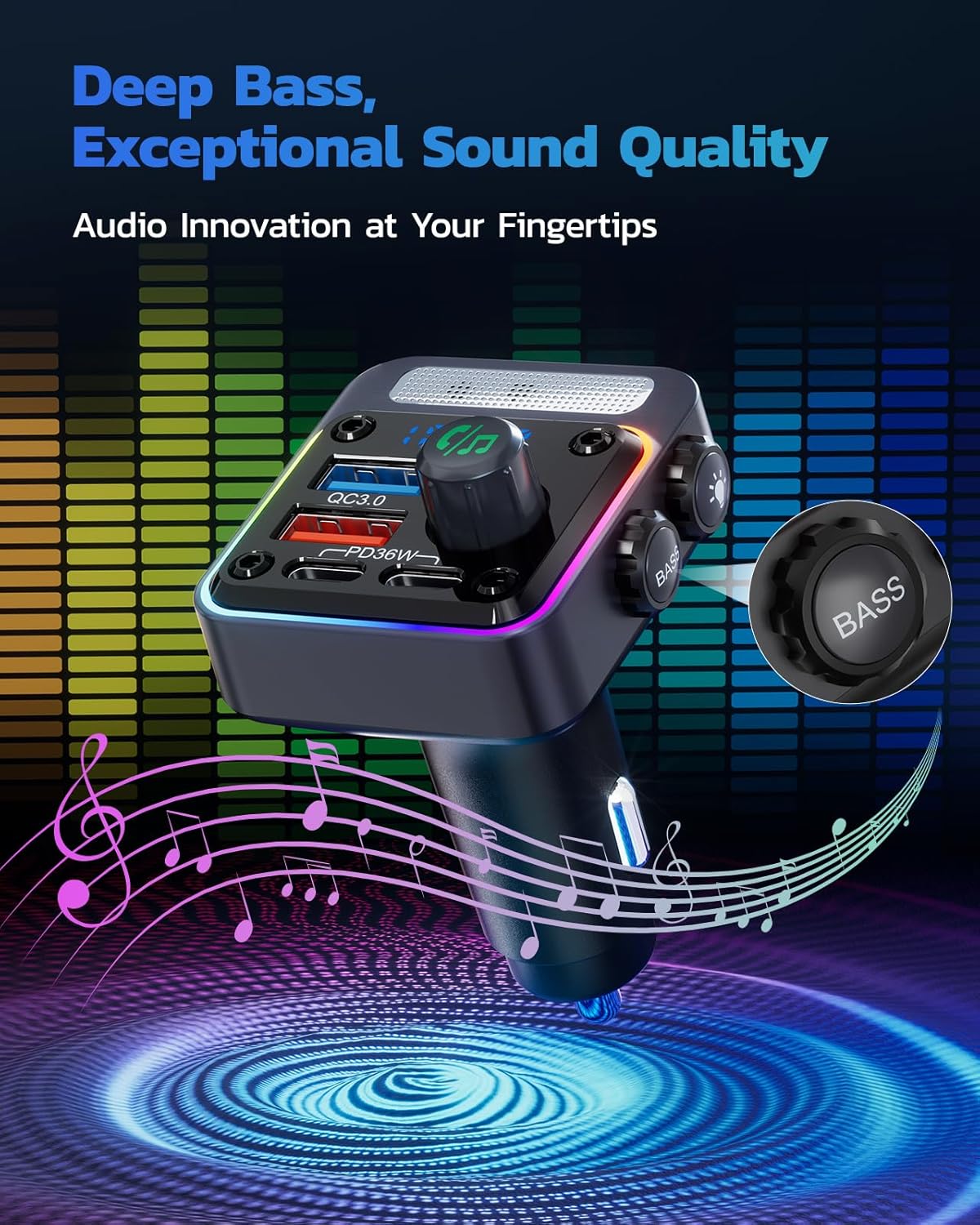 54W Bluetooth 5.3 Car Adapter/FM Transmitter - The Gadget Guy