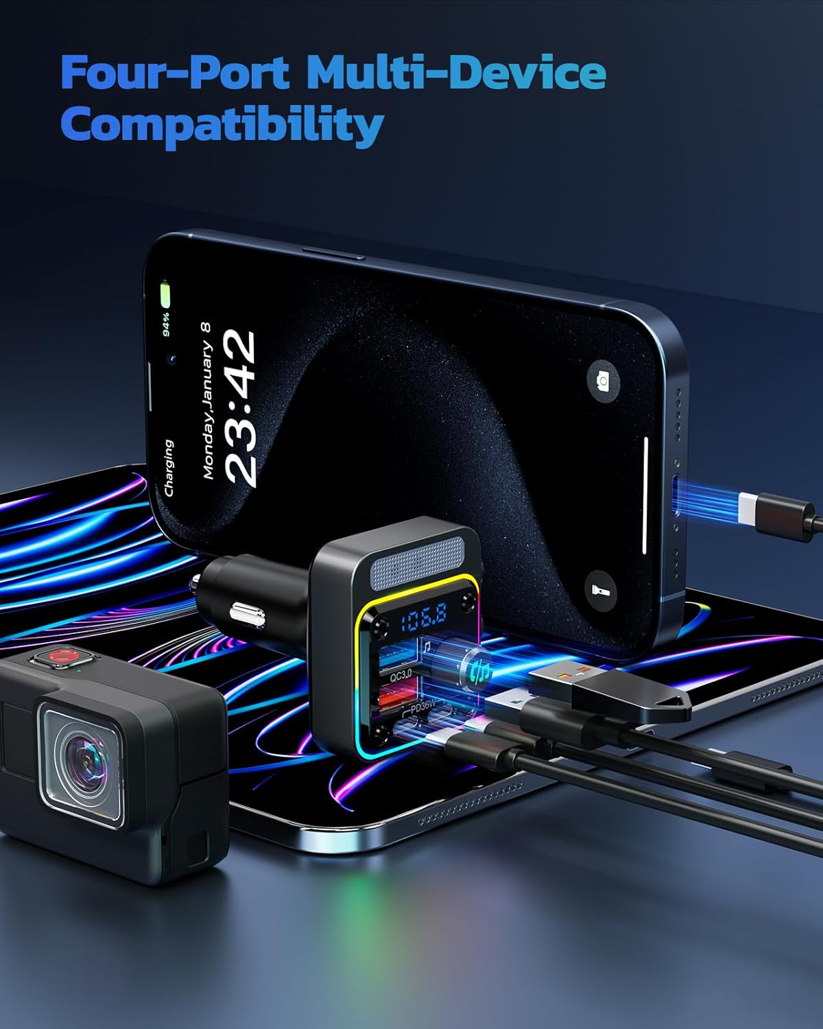 54W Bluetooth 5.3 Car Adapter/FM Transmitter - The Gadget Guy