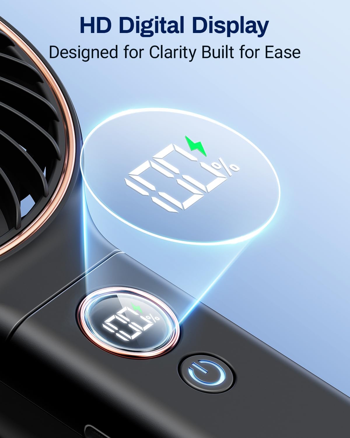 Handheld Portable Fan - 5000Mah Rechargeable Battery, 6 Speed Wind, LED Digital Display - The Gadget Guy