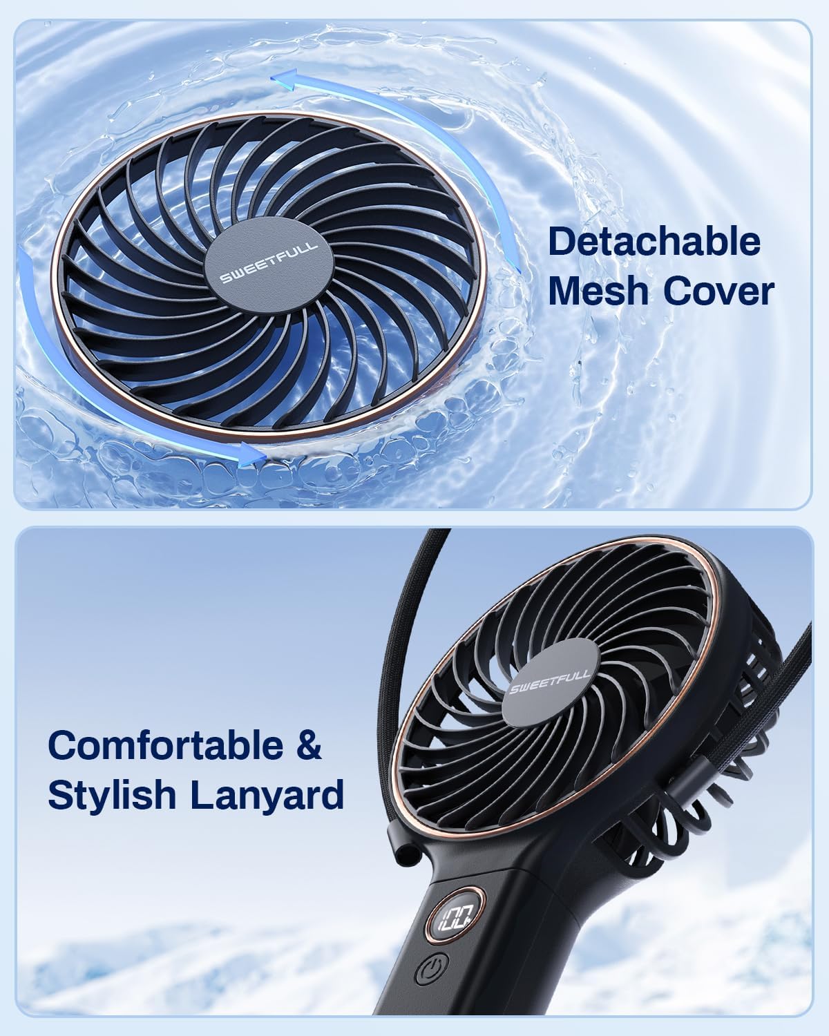 Handheld Portable Fan - 5000Mah Rechargeable Battery, 6 Speed Wind, LED Digital Display - The Gadget Guy