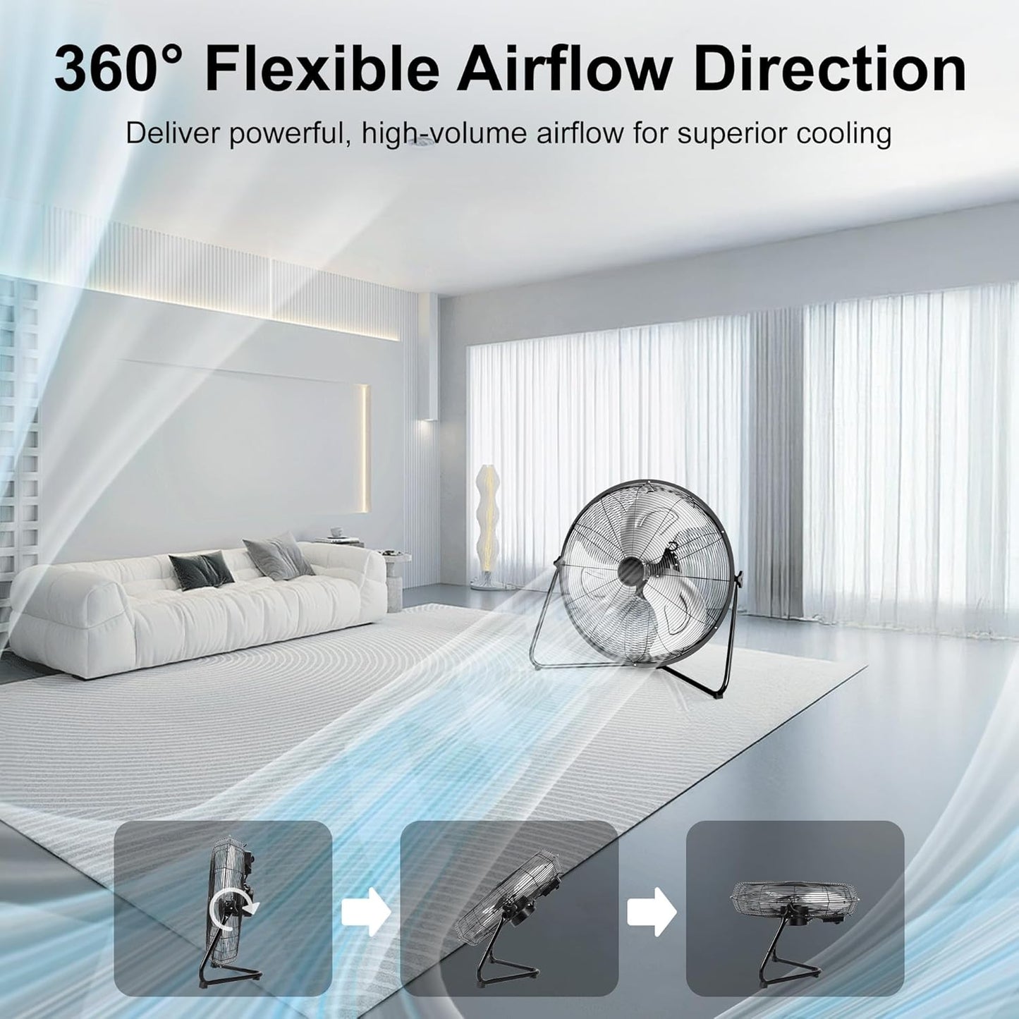 High Velocity Heavy Duty Fan - Metal Industrial Floor Fan with 3 Speeds, 360° Adjustbale Tilting - The Gadget Guy