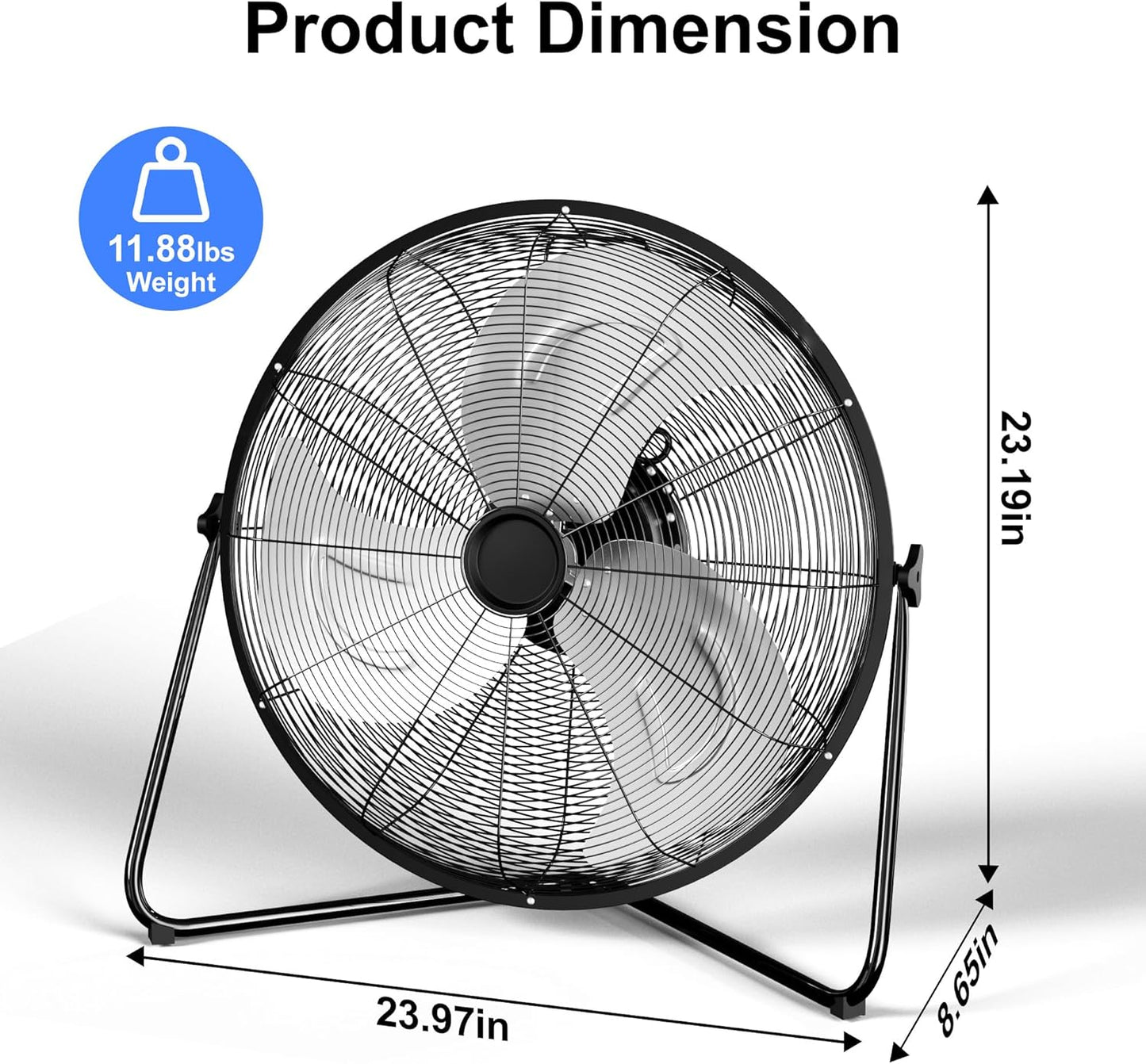 High Velocity Heavy Duty Fan - Metal Industrial Floor Fan with 3 Speeds, 360° Adjustbale Tilting - The Gadget Guy