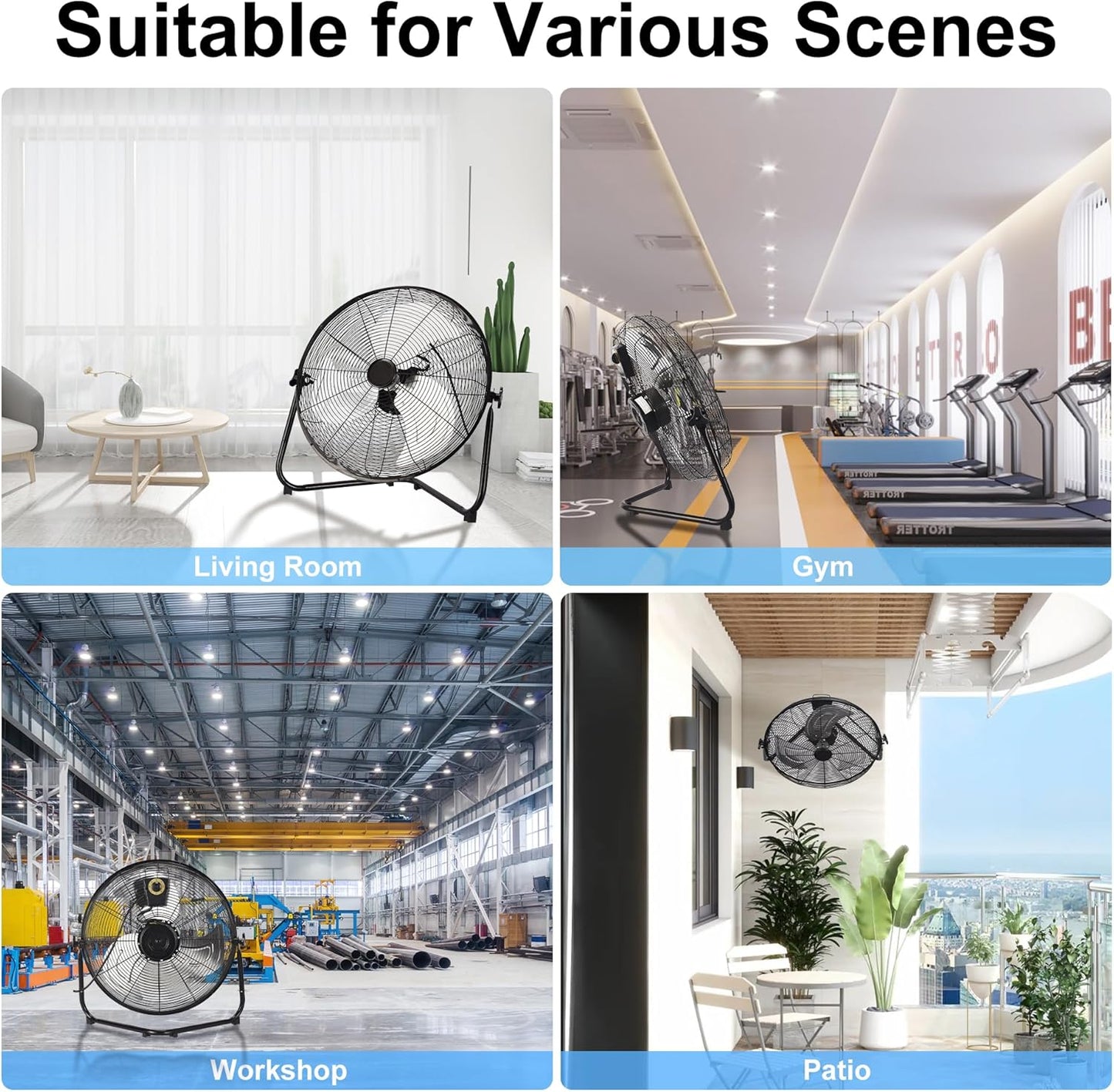 High Velocity Heavy Duty Fan - Metal Industrial Floor Fan with 3 Speeds, 360° Adjustbale Tilting - The Gadget Guy