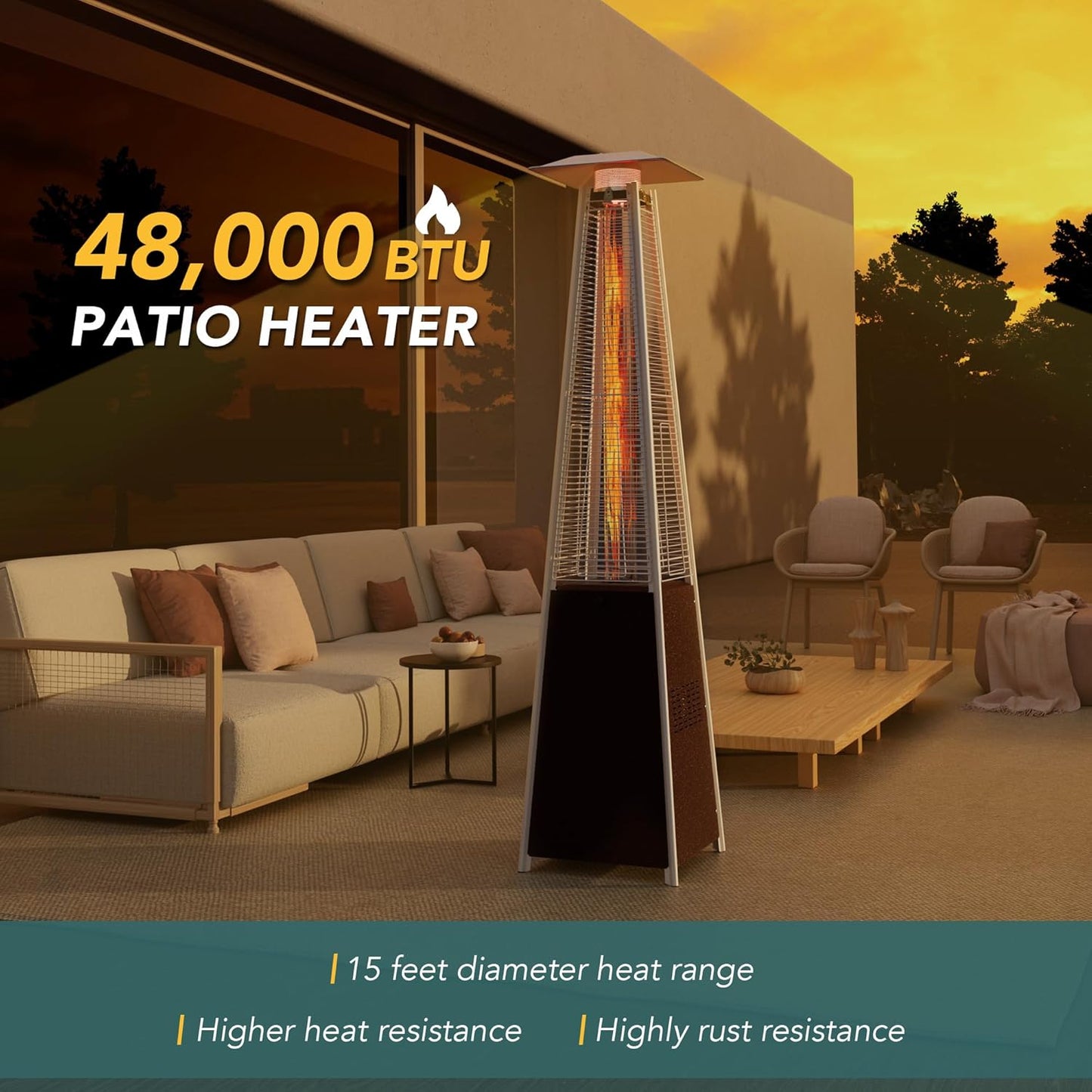 Patio Heater - 48,000 BTU Pyramid Flame - The Gadget Guy