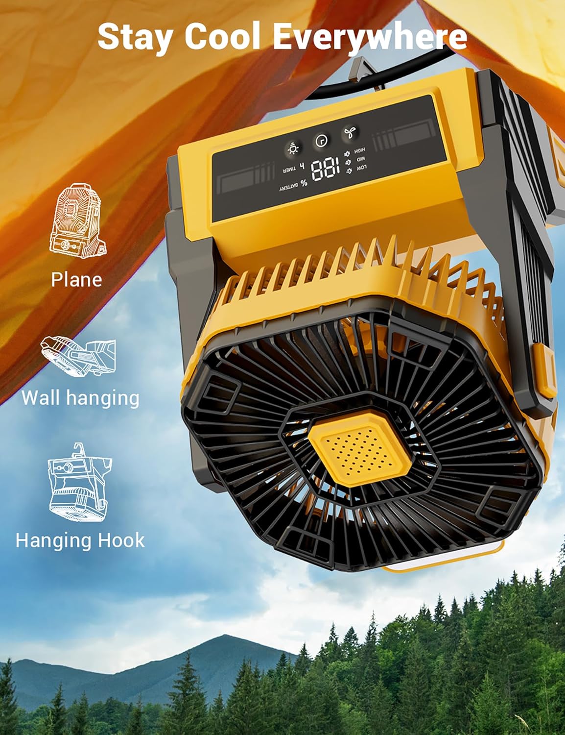 Portable Camping Fan with Lights - 20000Mah, Battery Powered - The Gadget Guy