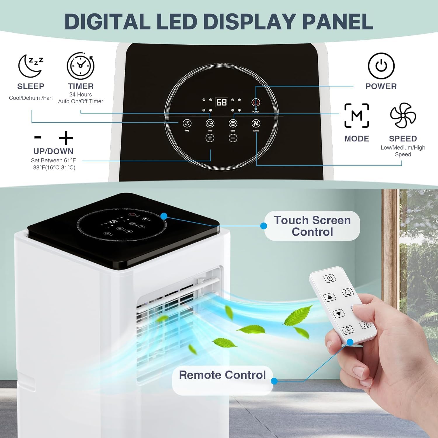 10,000 BTU Portable Air Conditioner - Cools up to 450 Sq.Ft, Auto - Evaporation, Low Noise, Fits for Large Room,White - The Gadget Guy