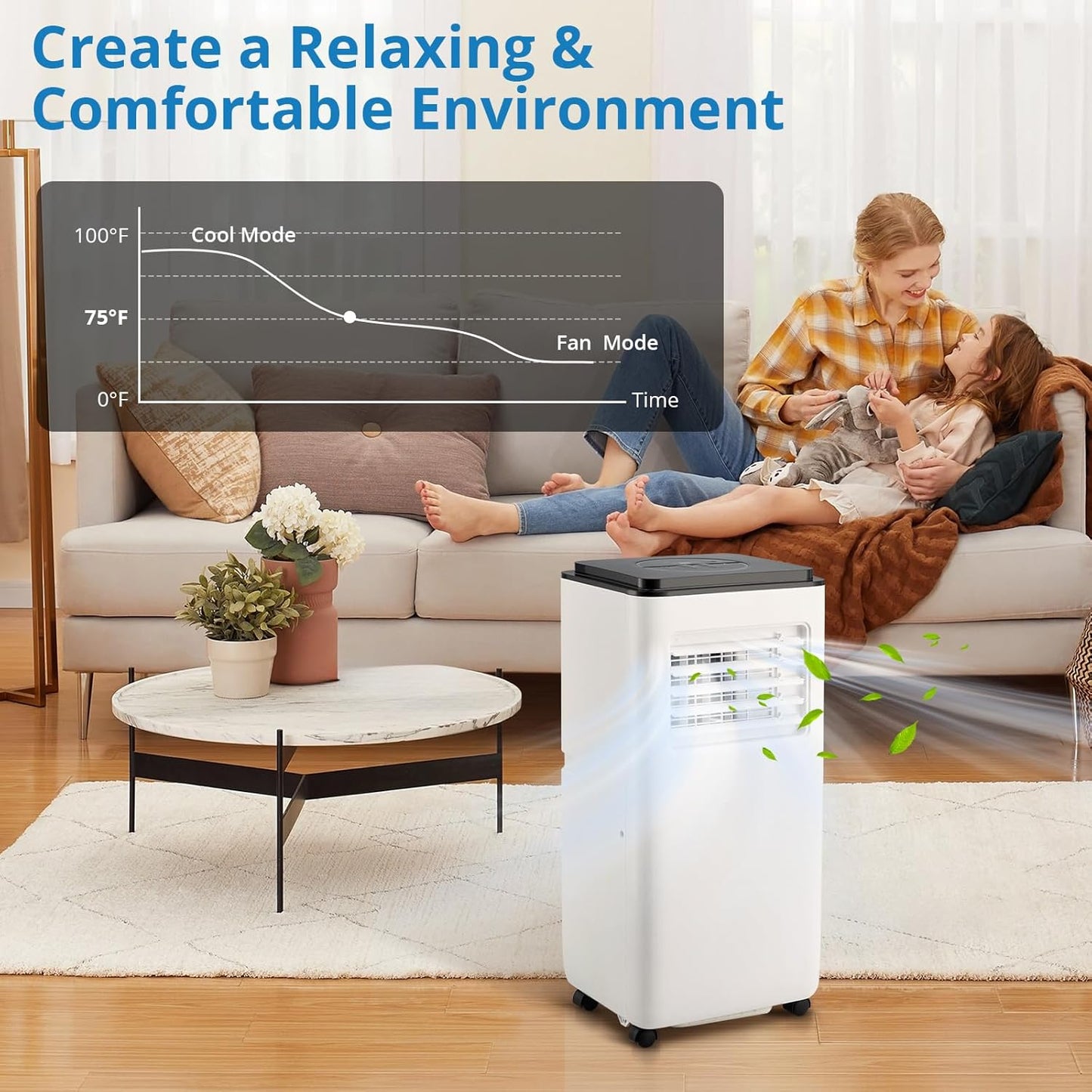 10,000 BTU Portable Air Conditioner - Cools up to 450 Sq.Ft, Auto - Evaporation, Low Noise, Fits for Large Room,White - The Gadget Guy