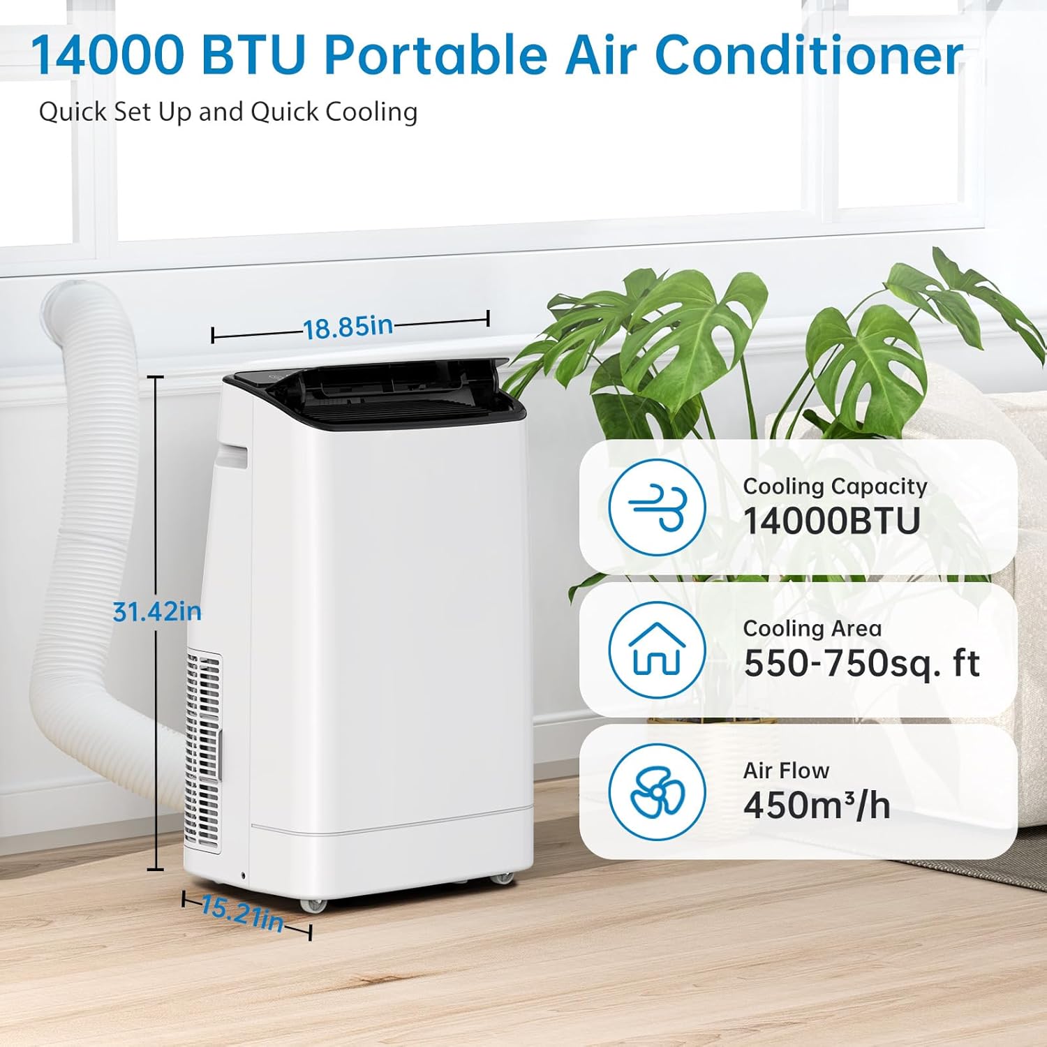14,000 BTU Portable Air Conditioner for 550 - 750 Sq.Ft - Sleep Mode & 24 - Hour Energy - Saving Timer | Quiet Operation (48 - 53Db) | Bedroom&Office - The Gadget Guy