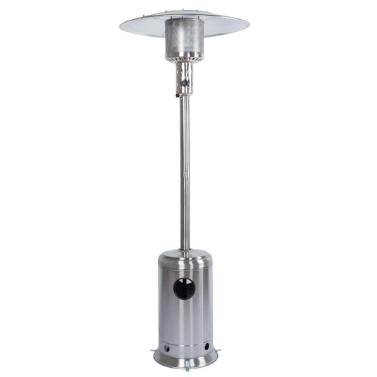 47,000 BTU Stainless Outdoor Patio Heater - Adjustable Portable Liquid Propane Gas Floorstanding Heater with Wheels - The Gadget Guy