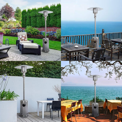 47,000 BTU Stainless Outdoor Patio Heater - Adjustable Portable Liquid Propane Gas Floorstanding Heater with Wheels - The Gadget Guy