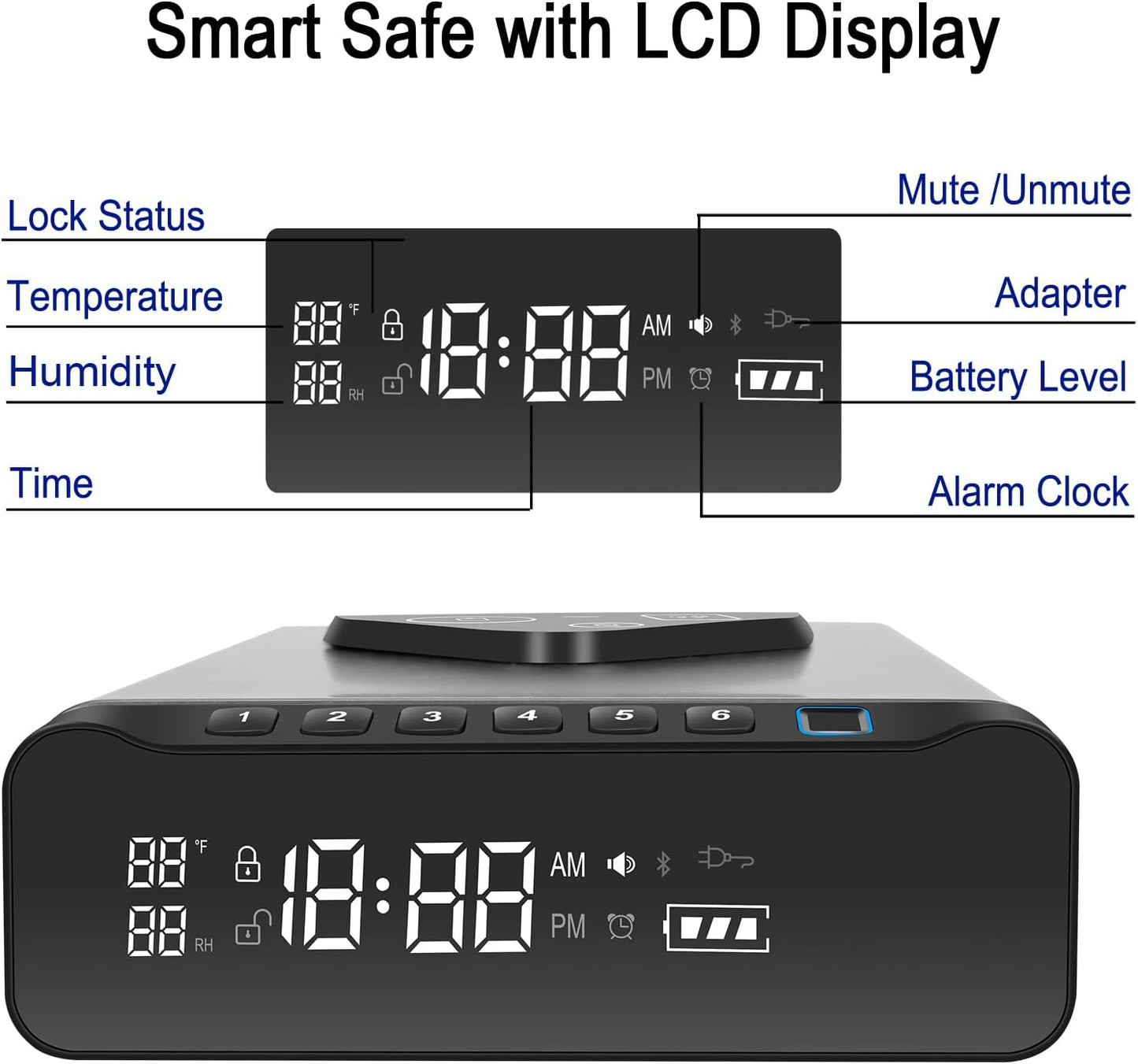 Biometric Fingerprint Gun Safe - Clock Handgun Safe with 3 - In - 1 Watch & Phone Wireless Charging, Drawer Lock for Hand Guns, Cash, Valuables - with Humidity Reader|Temperature| Alarm Clock| Screen - The Gadget Guy