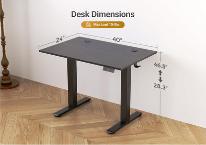 Black Electric Standing Desk - Adjustable Height, 40 X 24 Inch - The Gadget Guy