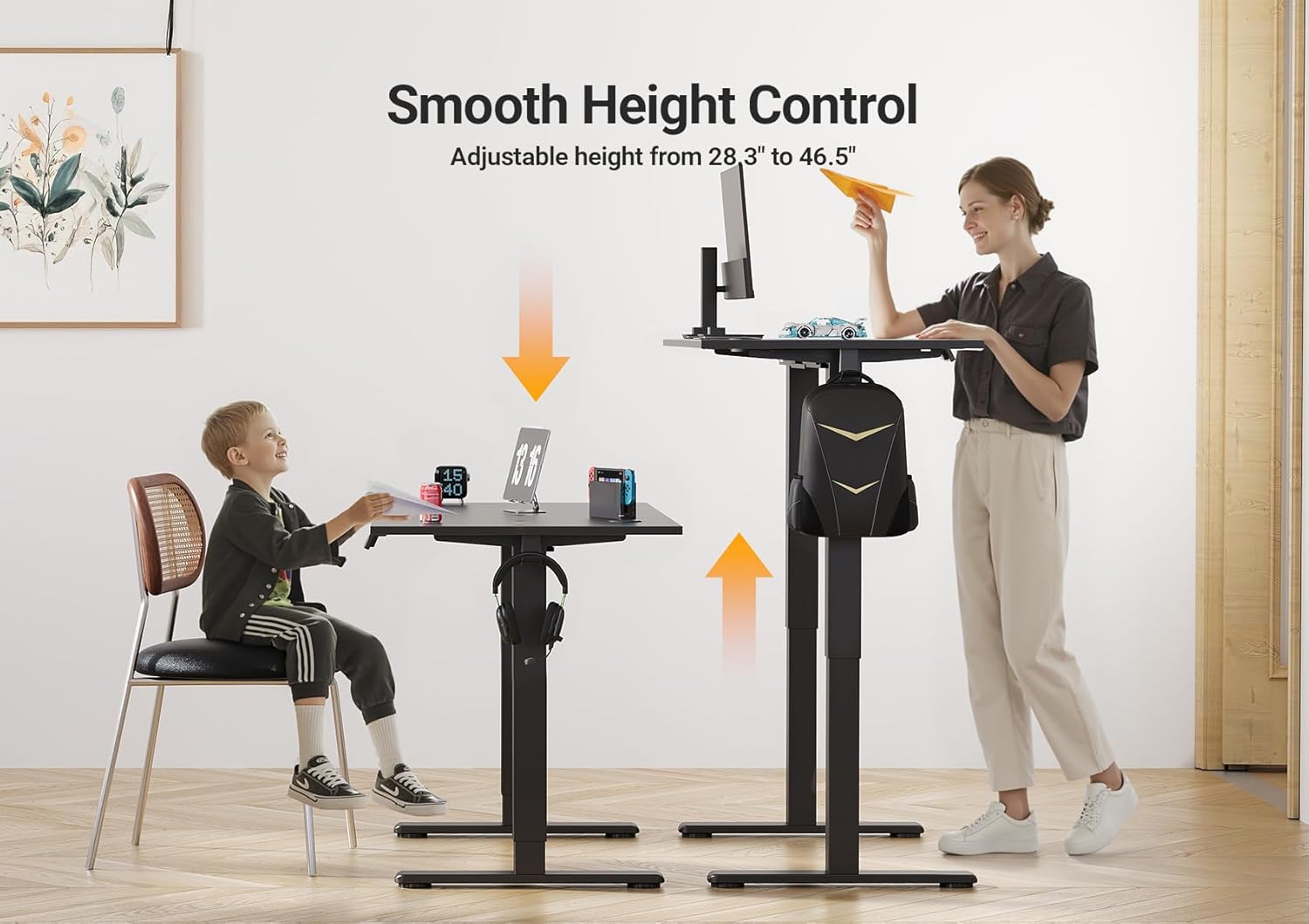 Black Electric Standing Desk - Adjustable Height, 40 X 24 Inch - The Gadget Guy