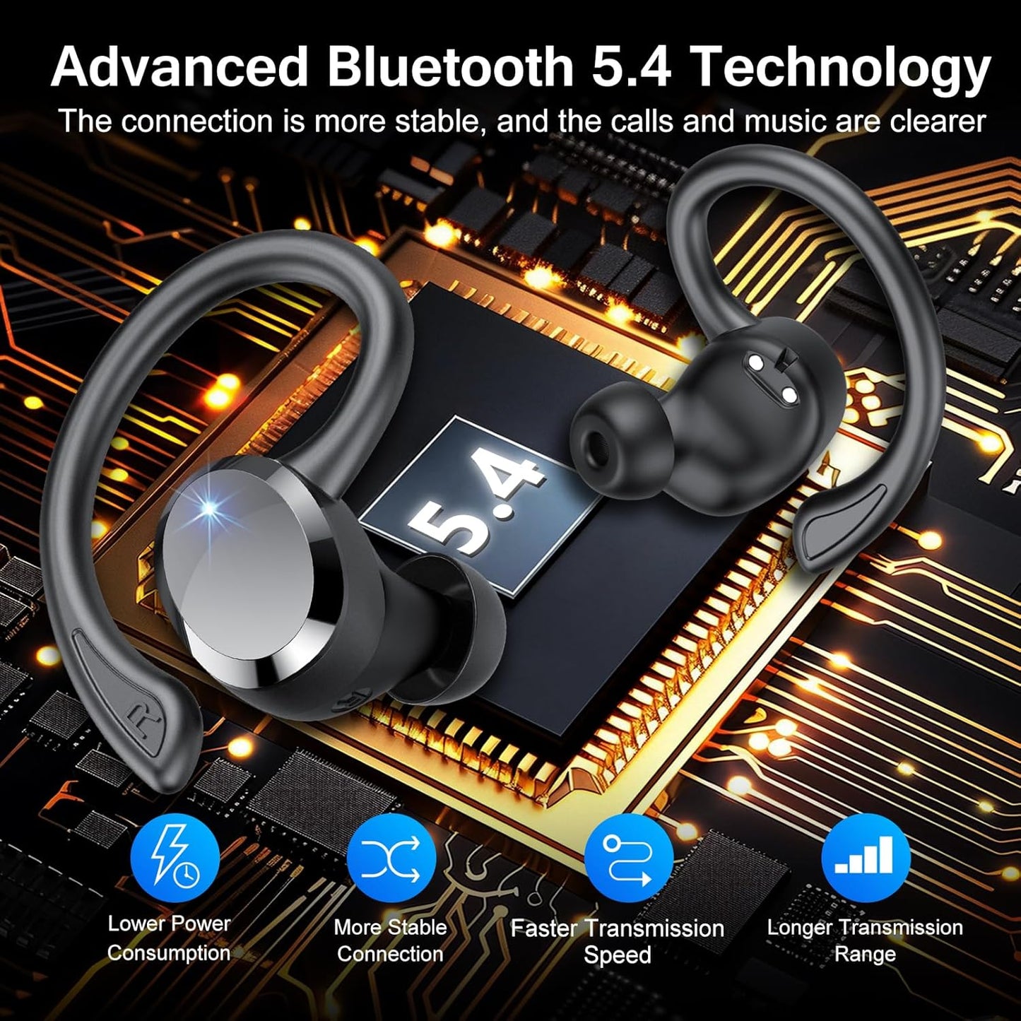 Bluetooth 5.4 Headphones Hifi Stereo - with Noise Cancelling Mic, IP7 Waterproof - The Gadget Guy