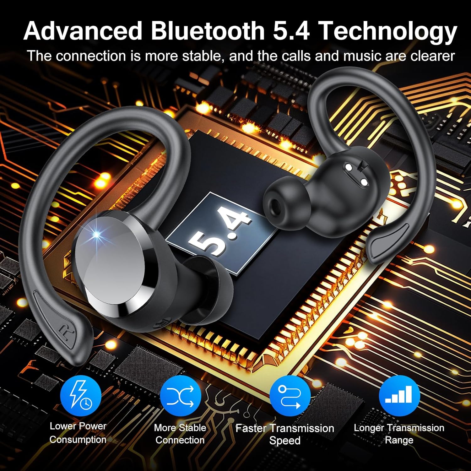 Bluetooth 5.4 Headphones Hifi Stereo - with Noise Cancelling Mic, IP7 Waterproof - The Gadget Guy