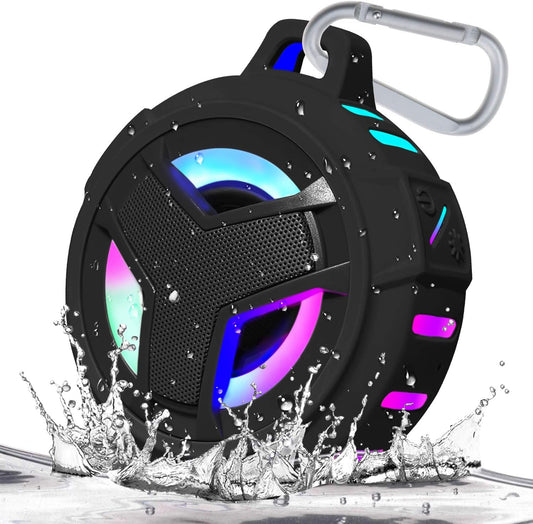 Bluetooth Portable Speaker - IP67 Waterproof, LED Lights, 2000Mah, Black - The Gadget Guy