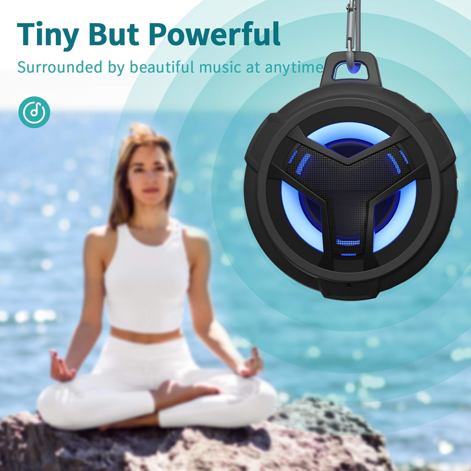Bluetooth Portable Speaker - IP67 Waterproof, LED Lights, 2000Mah, Black - The Gadget Guy