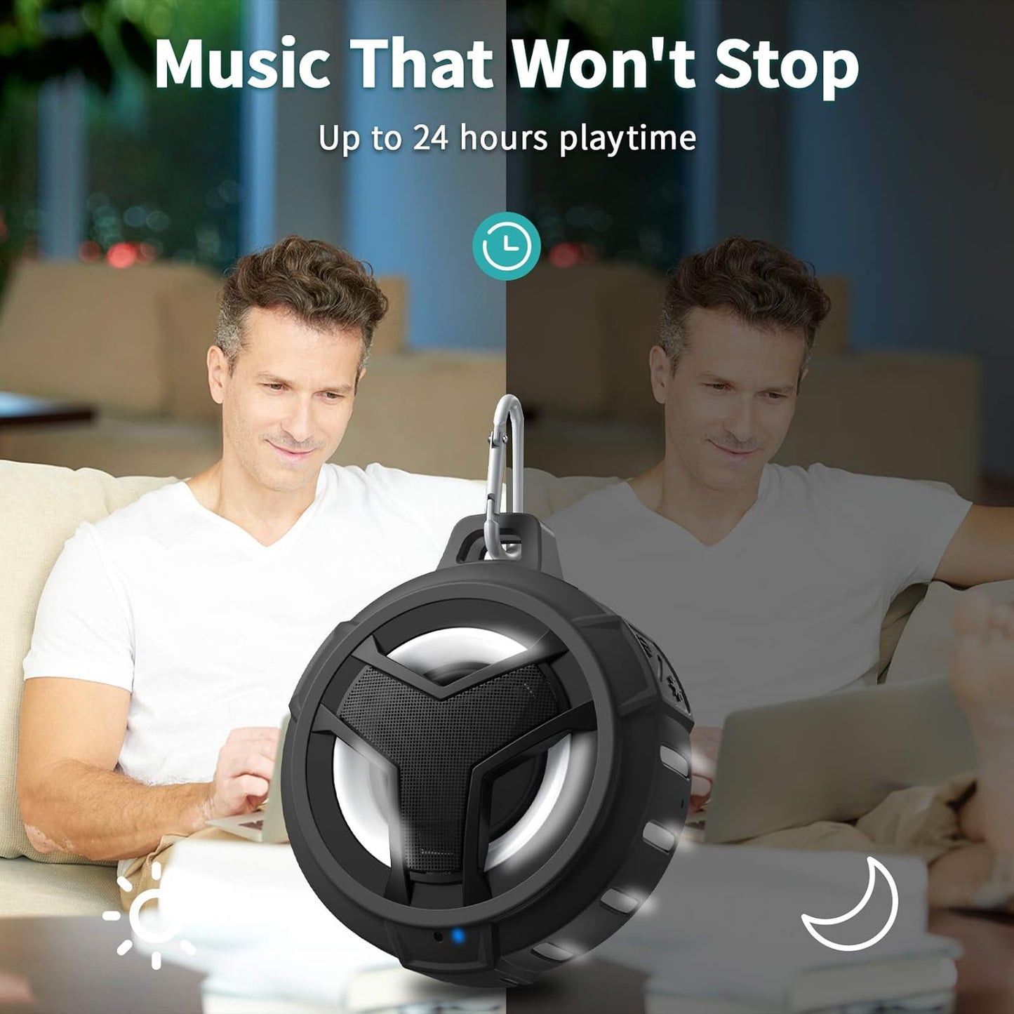Bluetooth Portable Speaker - IP67 Waterproof, LED Lights, 2000Mah, Black - The Gadget Guy