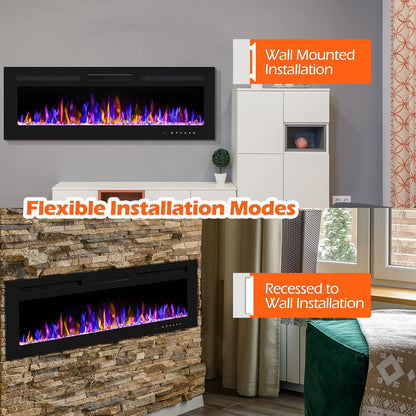 Electric Fireplace - Wall Mounted and Recessed with Remote Control, 750/1500W Ultra - Thin Wall Fireplace Heater - The Gadget Guy