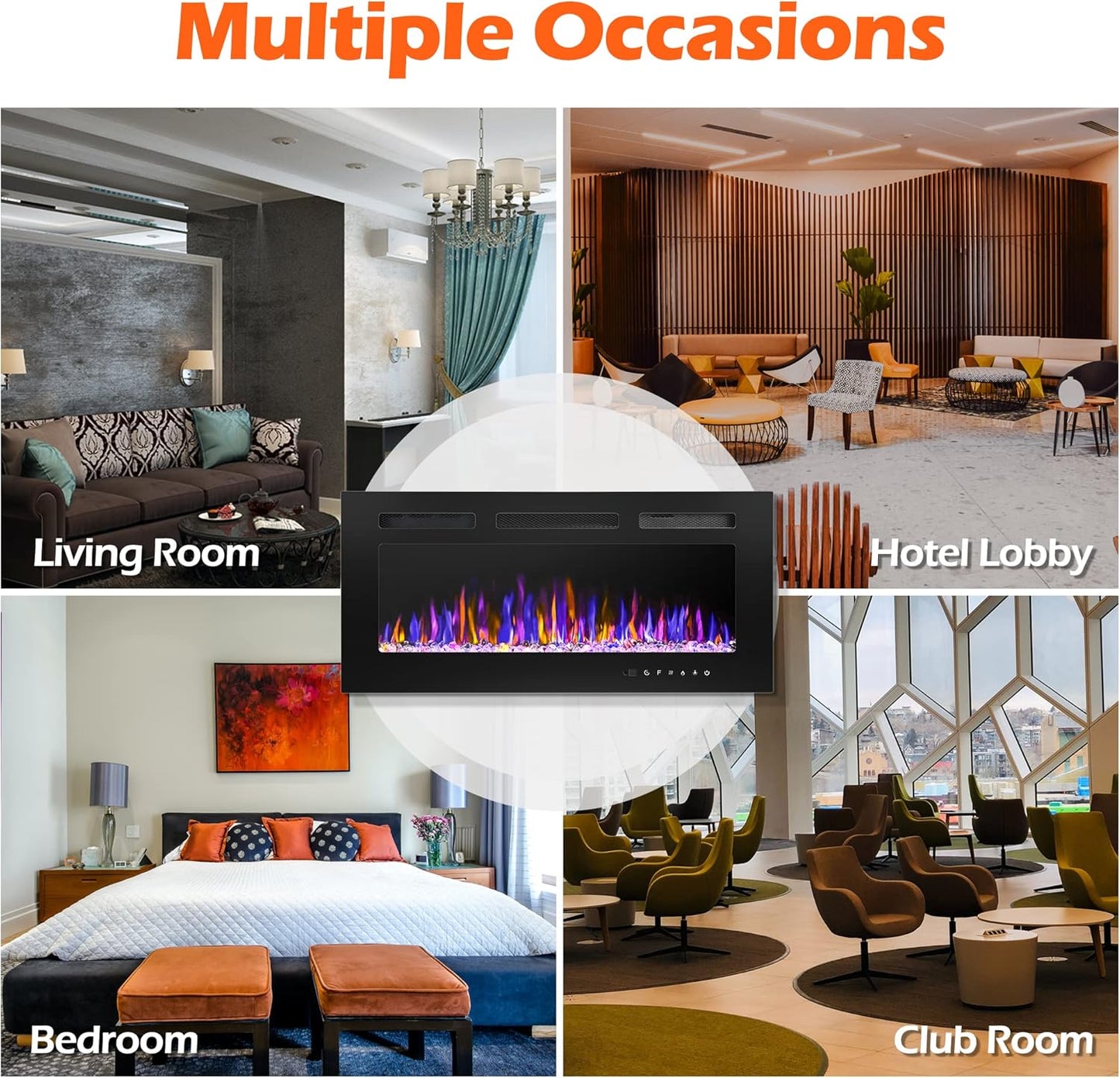 Electric Fireplace - Wall Mounted and Recessed with Remote Control, 750/1500W Ultra - Thin Wall Fireplace Heater - The Gadget Guy