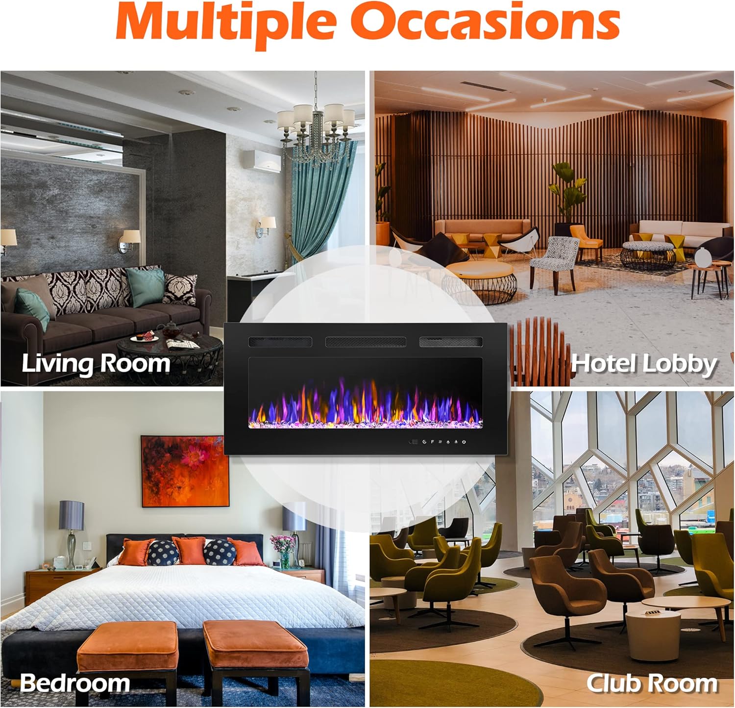 Electric Fireplace - Wall Mounted and Recessed with Remote Control, 750/1500W Ultra - Thin Wall Fireplace Heater - The Gadget Guy