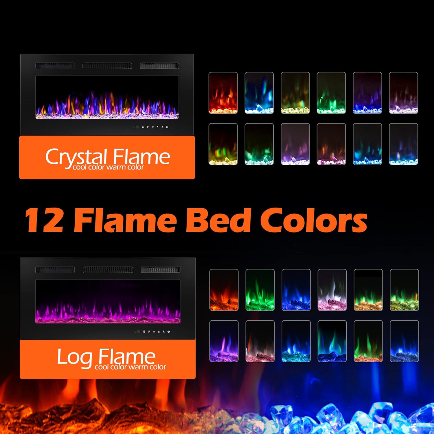 Electric Fireplace - Wall Mounted and Recessed with Remote Control, 750/1500W Ultra - Thin Wall Fireplace Heater - The Gadget Guy