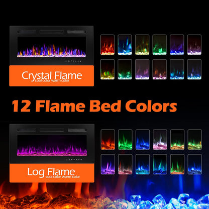 Electric Fireplace - Wall Mounted and Recessed with Remote Control, 750/1500W Ultra - Thin Wall Fireplace Heater - The Gadget Guy