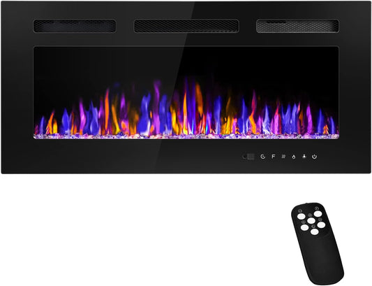 Electric Fireplace - Wall Mounted and Recessed with Remote Control, 750/1500W Ultra - Thin Wall Fireplace Heater - The Gadget Guy