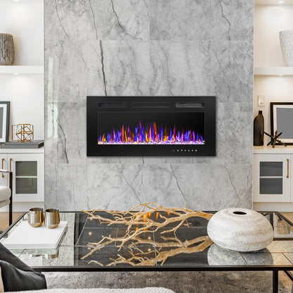 Electric Fireplace - Wall Mounted and Recessed with Remote Control, 750/1500W Ultra - Thin Wall Fireplace Heater - The Gadget Guy