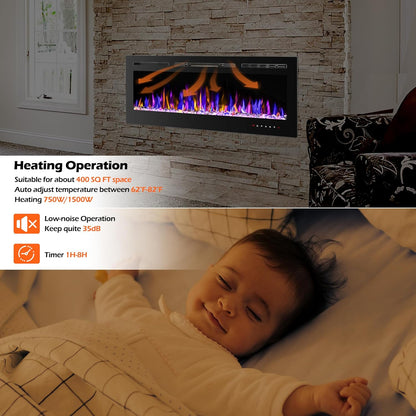 Electric Fireplace - Wall Mounted and Recessed with Remote Control, 750/1500W Ultra - Thin Wall Fireplace Heater - The Gadget Guy