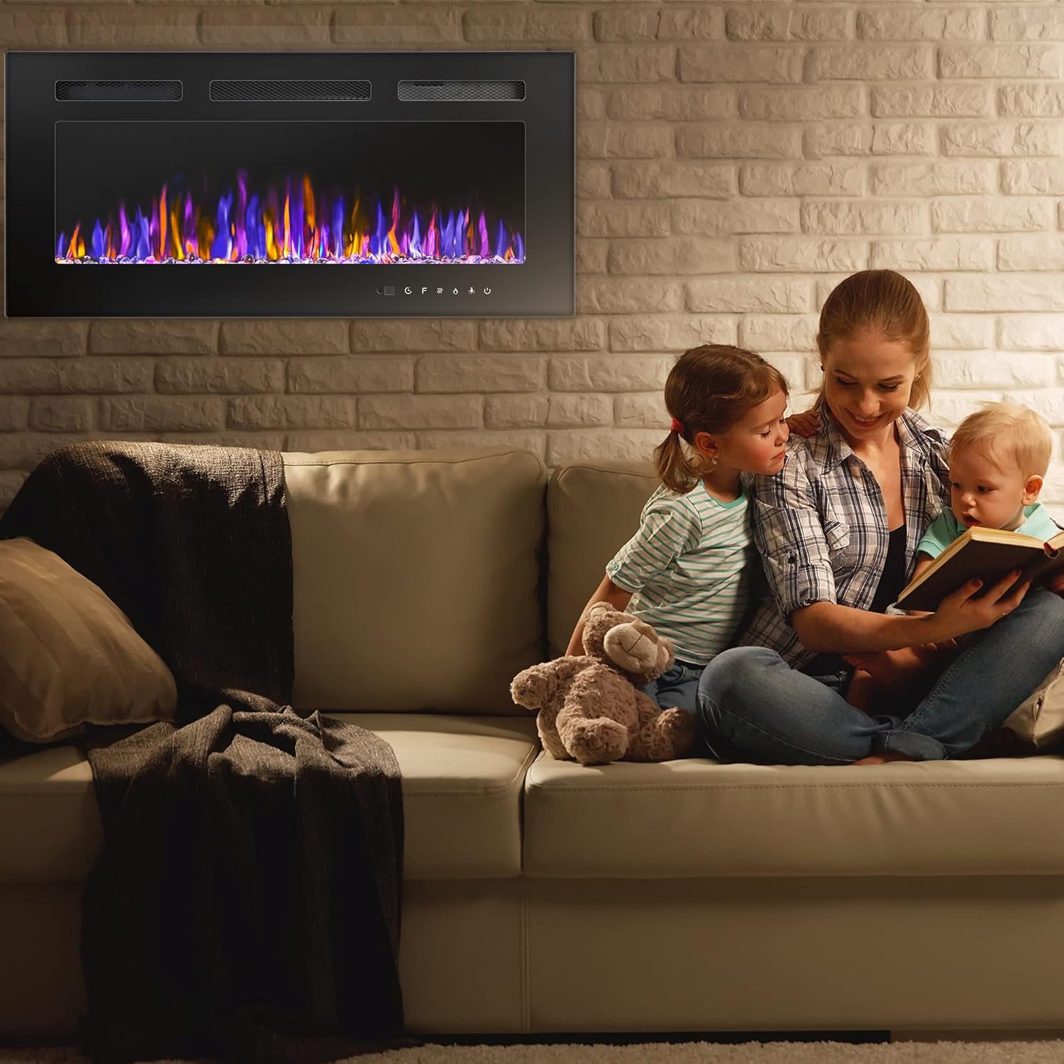 Electric Fireplace - Wall Mounted and Recessed with Remote Control, 750/1500W Ultra - Thin Wall Fireplace Heater - The Gadget Guy
