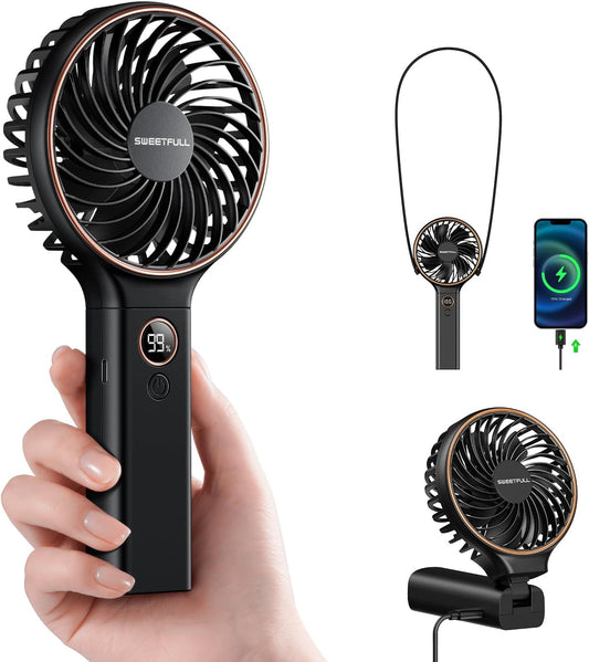 Handheld Portable Fan - 5000Mah Rechargeable Battery, 6 Speed Wind, LED Digital Display - The Gadget Guy