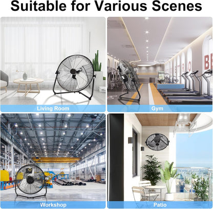 High Velocity Heavy Duty Fan - Metal Industrial Floor Fan with 3 Speeds, 360° Adjustbale Tilting - The Gadget Guy