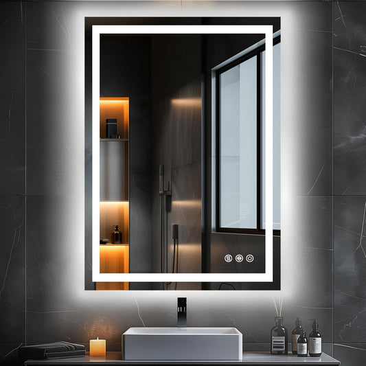 Illuminated RGB LED Bathroom Mirror - 32x24 Inch, Dimmable Touch Control, Anti - Fog, 3 Color Options, Smart Vanity Mirror with Memory Function - The Gadget Guy