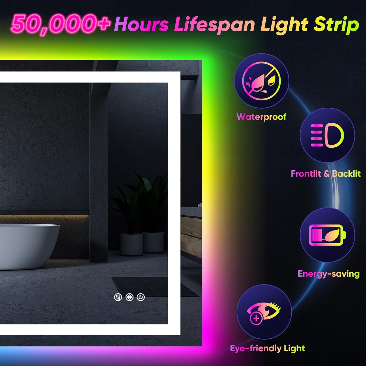 Illuminated RGB LED Bathroom Mirror - 32x24 Inch, Dimmable Touch Control, Anti - Fog, 3 Color Options, Smart Vanity Mirror with Memory Function - The Gadget Guy