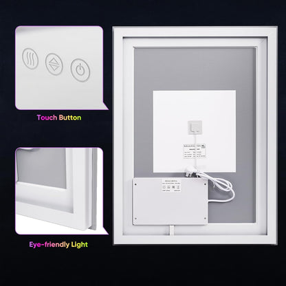 Illuminated RGB LED Bathroom Mirror - 32x24 Inch, Dimmable Touch Control, Anti - Fog, 3 Color Options, Smart Vanity Mirror with Memory Function - The Gadget Guy