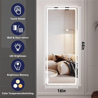 LED Door Mirror Full Length - 44.1" X 15.8" Lighted over the Hanging, Full Body Wall Mounted, round, White - The Gadget Guy