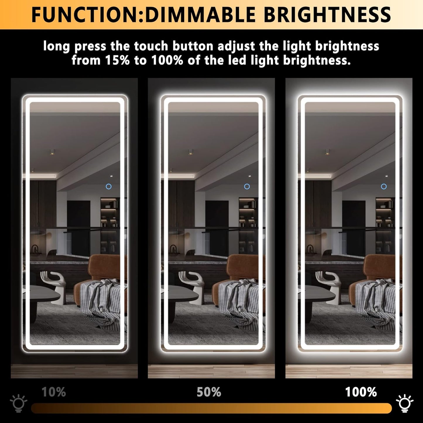 LED Door Mirror Full Length - 44.1" X 15.8" Lighted over the Hanging, Full Body Wall Mounted, round, White - The Gadget Guy