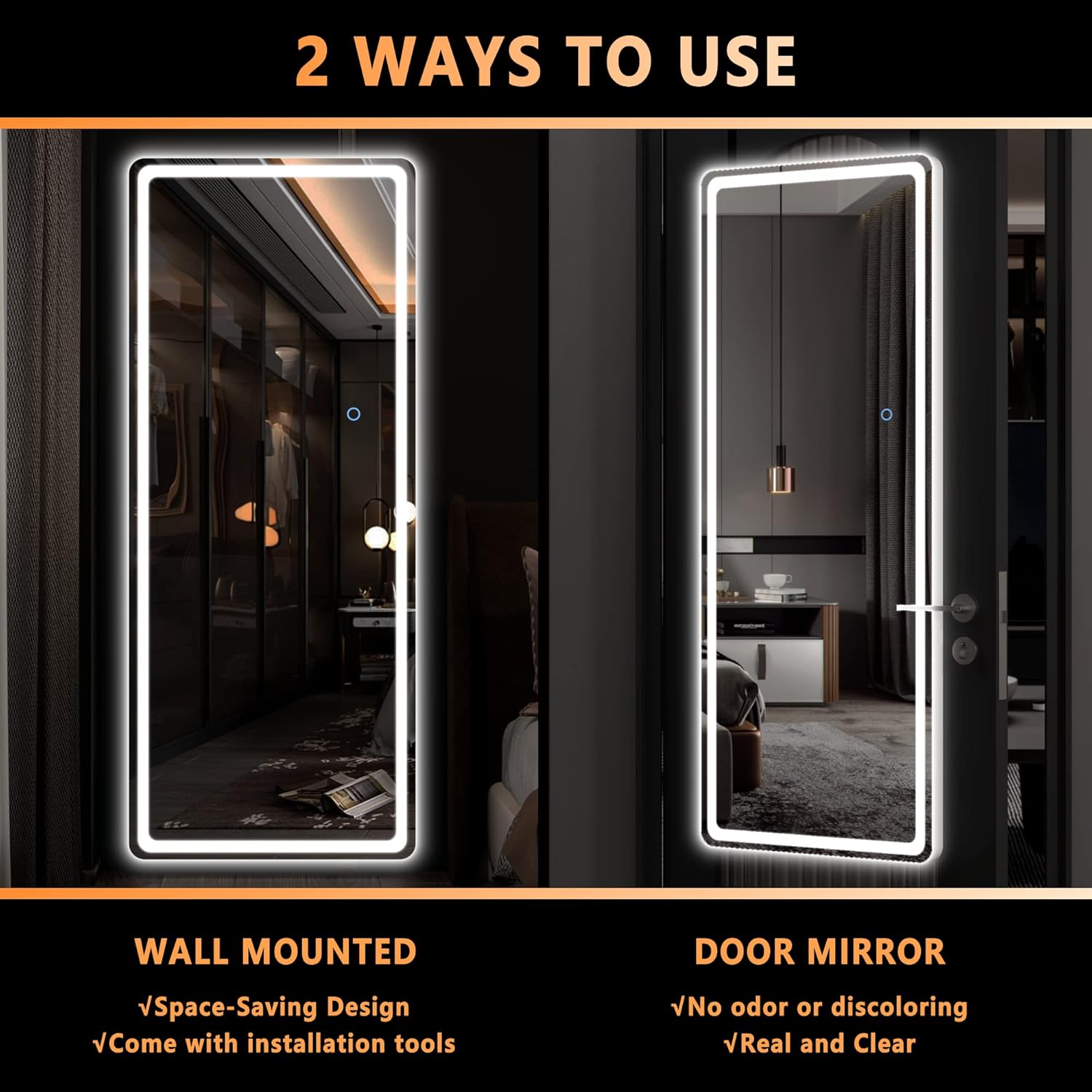 LED Door Mirror Full Length - 44.1" X 15.8" Lighted over the Hanging, Full Body Wall Mounted, round, White - The Gadget Guy