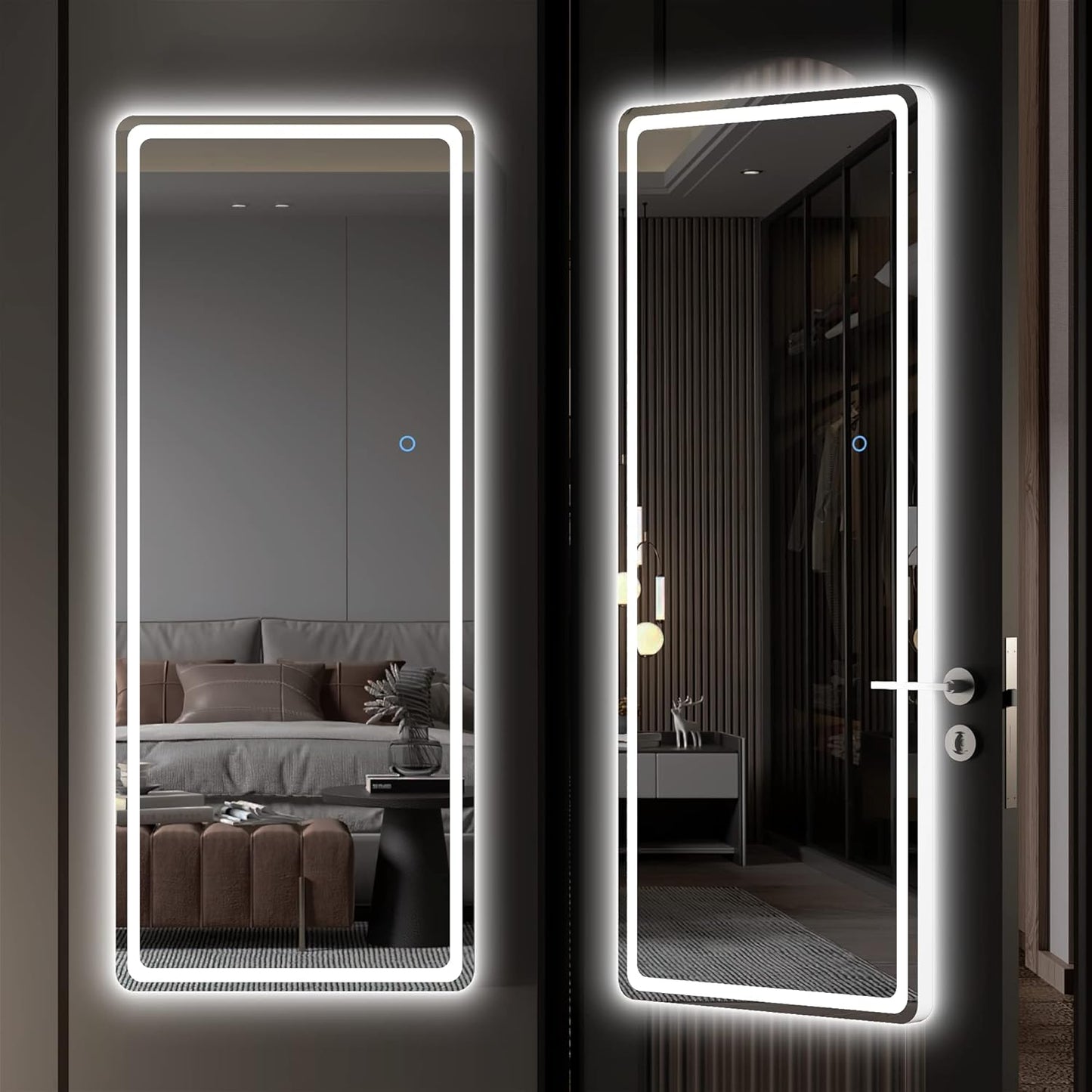 LED Door Mirror Full Length - 44.1" X 15.8" Lighted over the Hanging, Full Body Wall Mounted, round, White - The Gadget Guy
