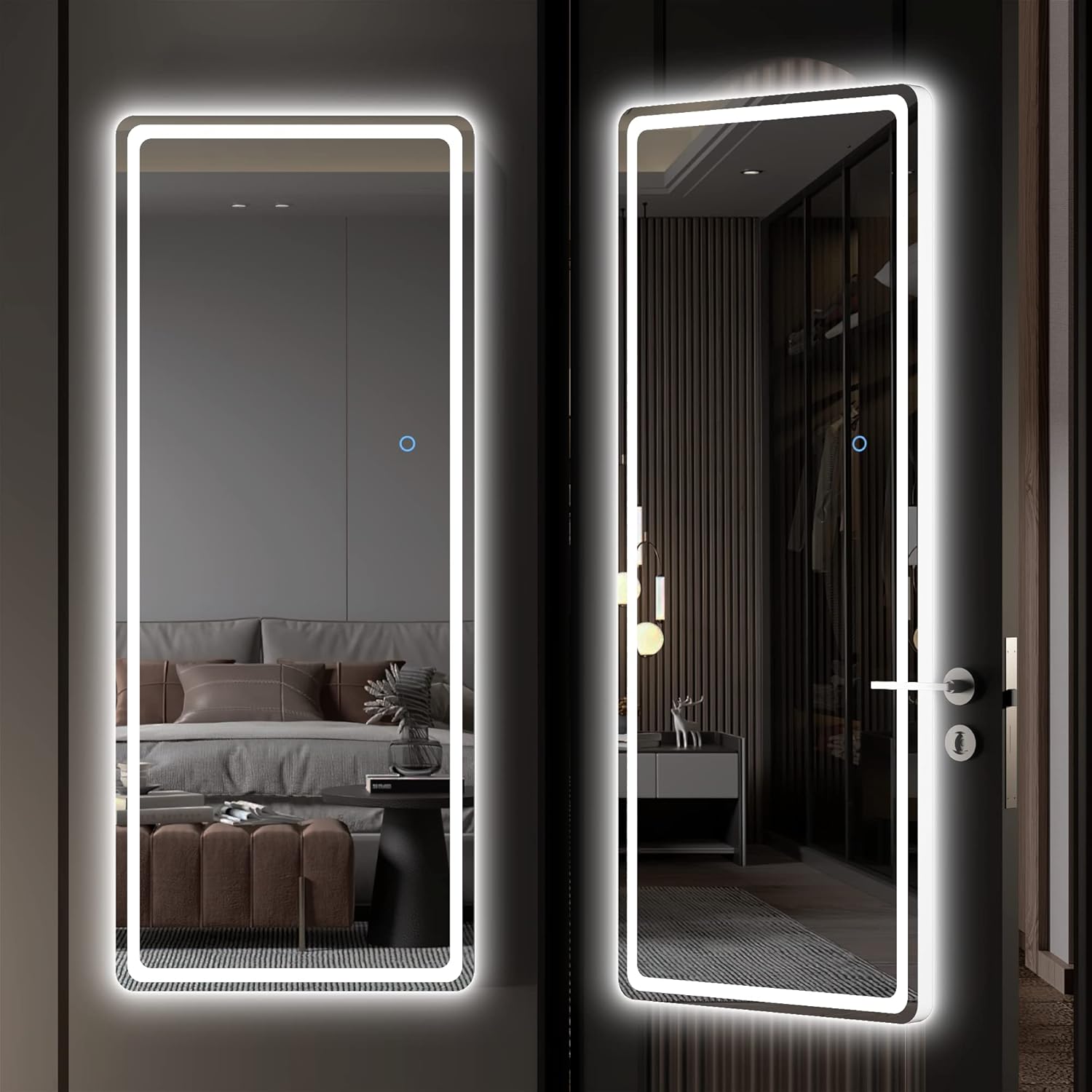 LED Door Mirror Full Length - 44.1" X 15.8" Lighted over the Hanging, Full Body Wall Mounted, round, White - The Gadget Guy