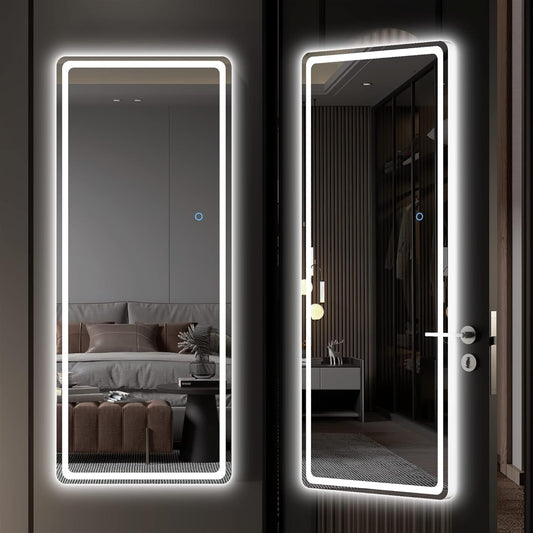 LED Door Mirror Full Length - 44.1" X 15.8" Lighted over the Hanging, Full Body Wall Mounted, round, White - The Gadget Guy