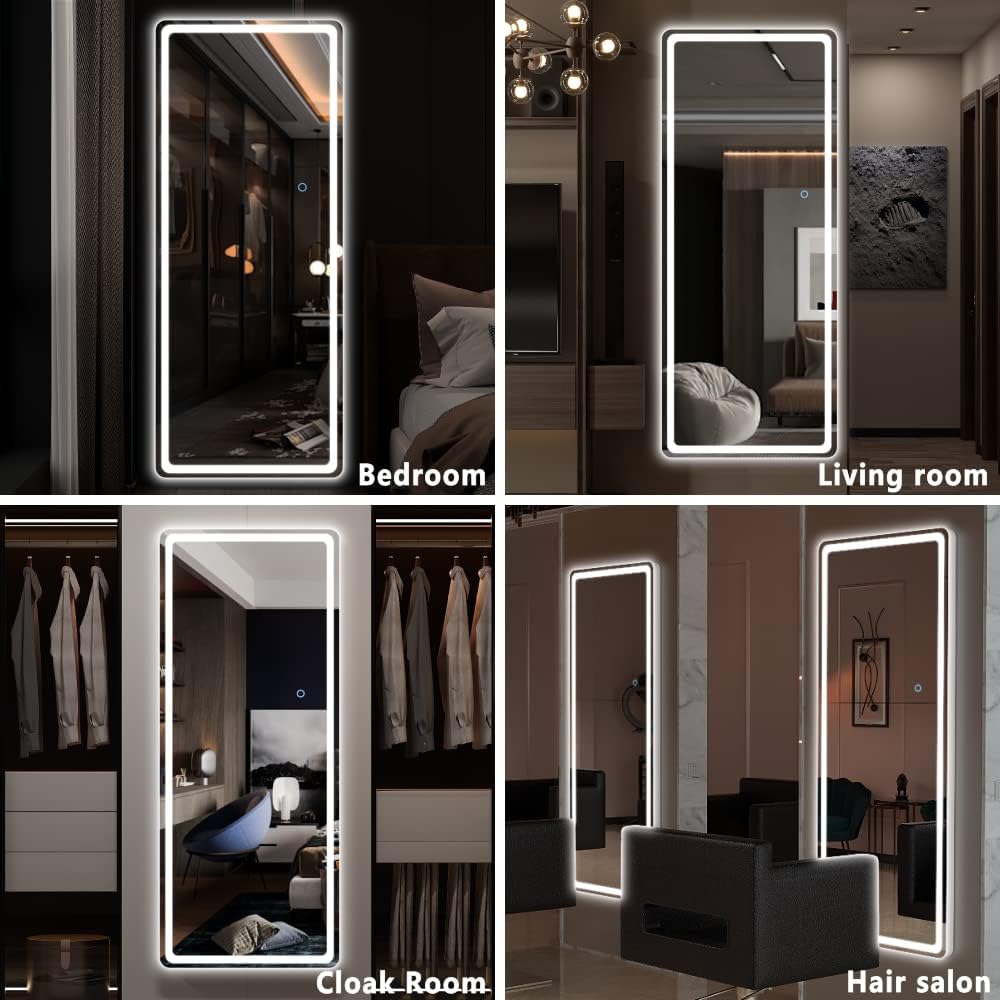 LED Door Mirror Full Length - 44.1" X 15.8" Lighted over the Hanging, Full Body Wall Mounted, round, White - The Gadget Guy