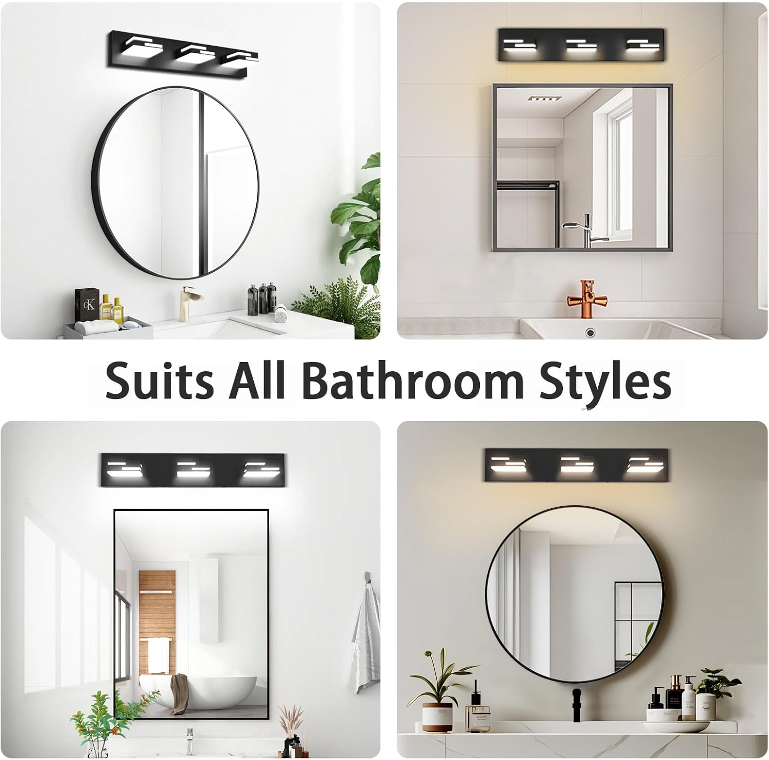 Modern 3 - Light LED Bathroom Vanity Light Fixture - 5CCT Dimmable Matte Black Finish and 350° Rotatable Acrylic Heads, 22 - Inch - The Gadget Guy