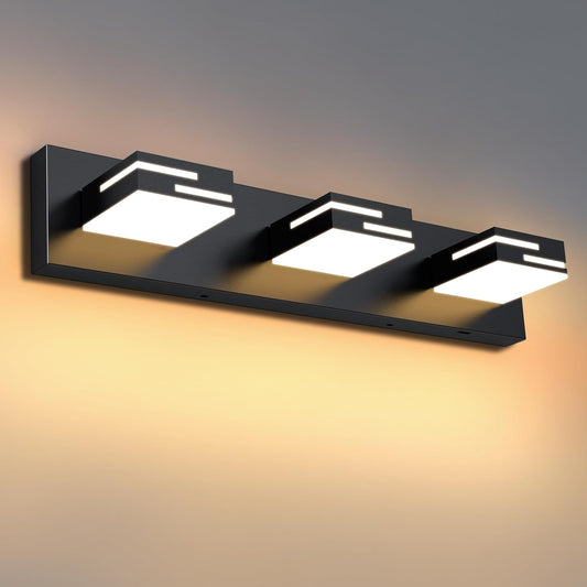 Modern 3 - Light LED Bathroom Vanity Light Fixture - 5CCT Dimmable Matte Black Finish and 350° Rotatable Acrylic Heads, 22 - Inch - The Gadget Guy